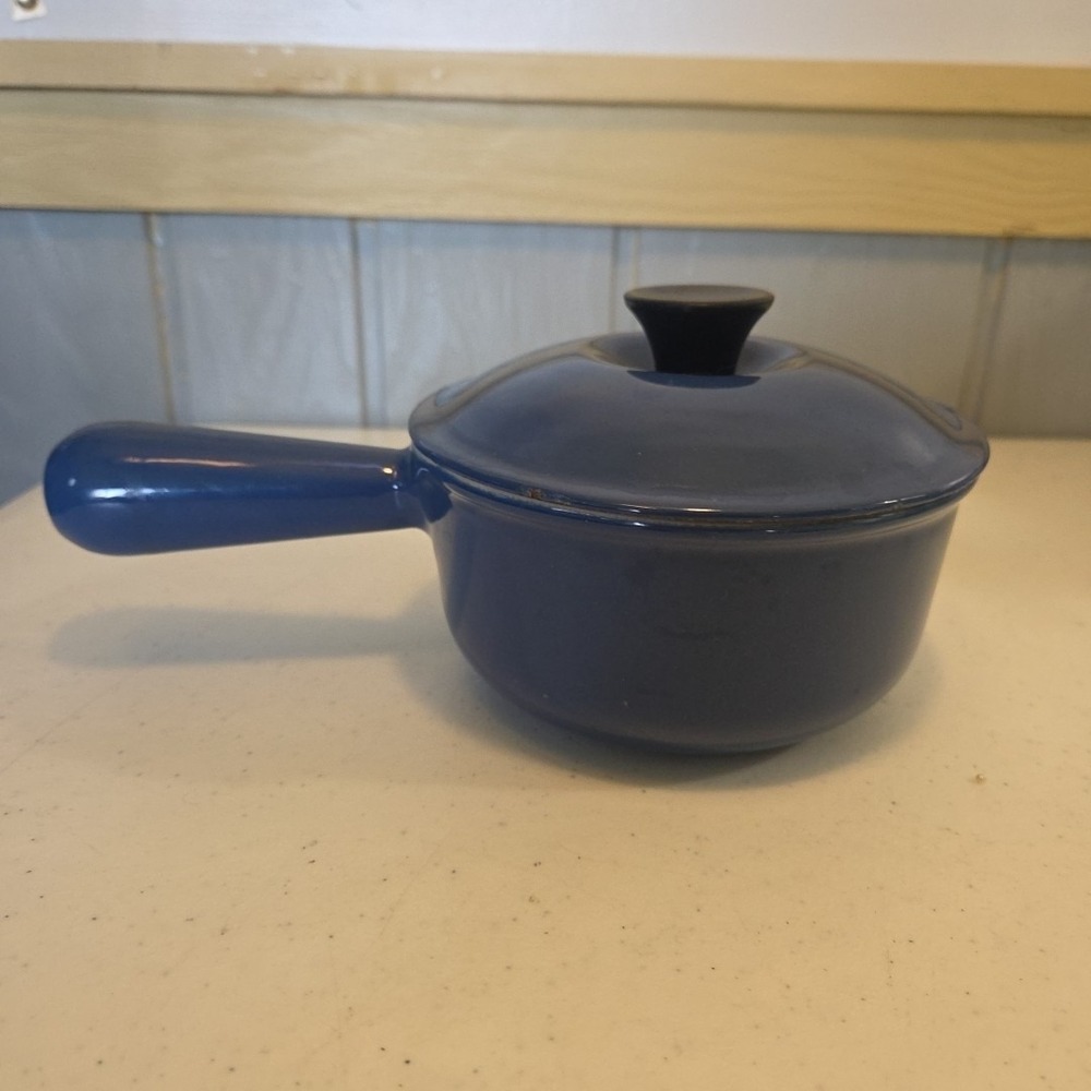 Vintage "LE CREUSET" Sauce Pan Pot 14  Blue Enameled Cast Iron w/Lid France